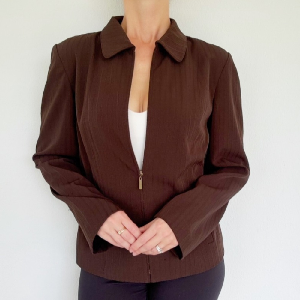Vintage Rafaella dark brown full zip spandex blend collared jacket size 10